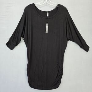 Made by Johnny Black Shirt NEW Stretch Scoop Neck 3/4 Sleeves Gathers Women's M